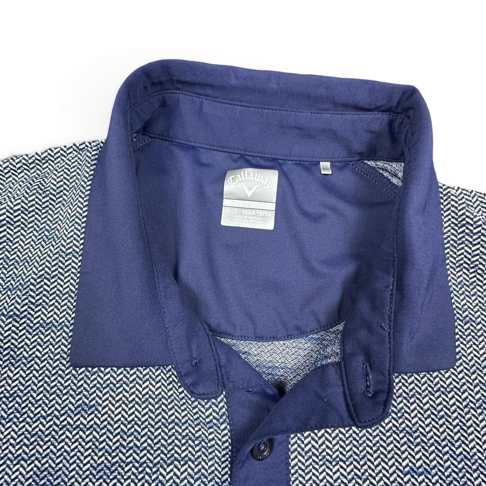 Callaway Polo Shirt Mens 3XL Blue Herringbone Short Sleeve Golf Performance Top